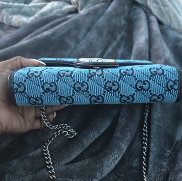 Gucci Blue Canvas GG Marmont Shoulder Bag Mini, Blue - Picture 4 of 7